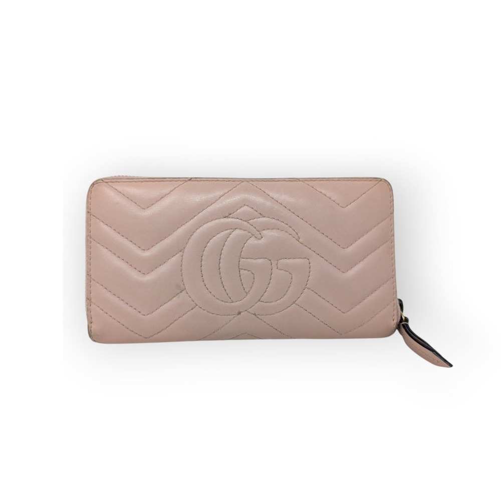 Gucci GG Marmont 443123 Dusty Pink Matelassé Leather Zip Around Wallet - Picture 9 of 10